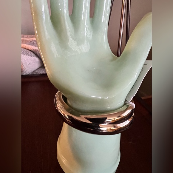 J Crew factory gold tone hinged cuff chunky wave ridge NWT bracelet. - Picture 2 of 11